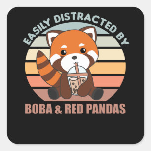 Bubble Tea Red Panda Chocolate Cute Animals Boba Vierkante Sticker