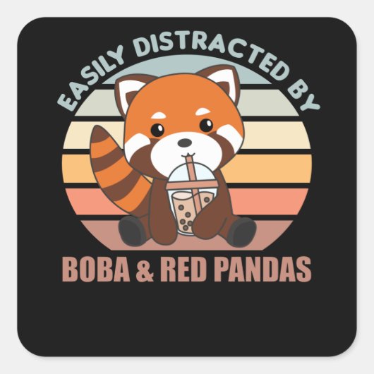 Bubble Tea Red Panda Chocolate Cute Animals Boba Vierkante Sticker (Voorkant)