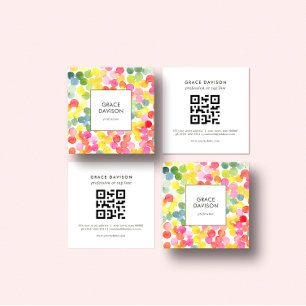 Bubble Tea Regenboog Roze Sinaasappel Groen QR Cod Vierkante Visitekaartje