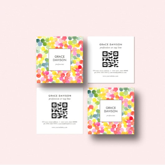 Bubble Tea Regenboog Roze Sinaasappel Groen QR Cod Vierkante Visitekaartje