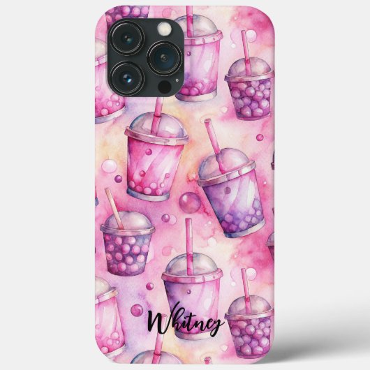 Bubble tea roze paarse waterverf Naam Case-Mate iPhone Case (Achterkant)