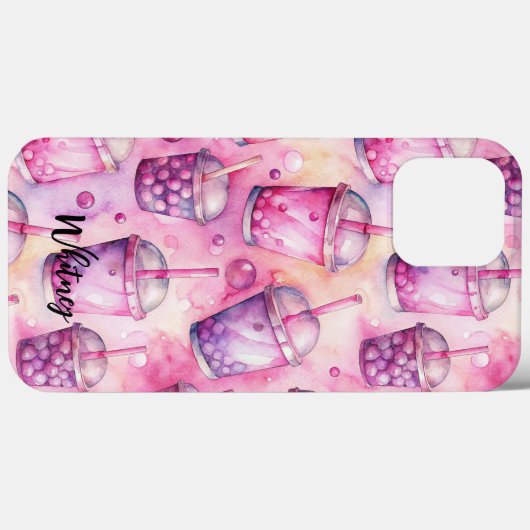 Bubble tea roze paarse waterverf Naam Case-Mate iPhone Case (Achterkant (horizontaal))