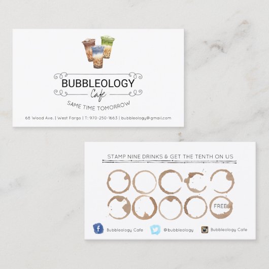 Bubble Tea Shop Loyalty Card (Voorkant / Achterkant)
