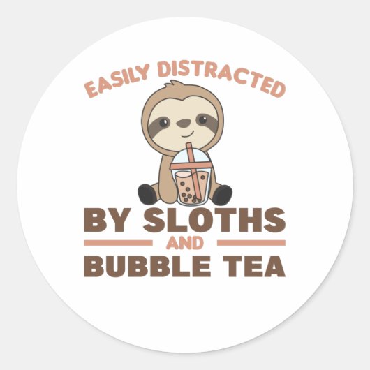 Bubble Tea Sloth Chocolate Cute Animals Boba Ronde Sticker (Voorkant)
