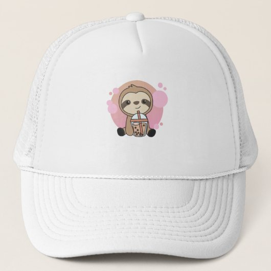 Bubble Tea Sloth met chocolade Sweetness Trucker Pet (Voorkant)