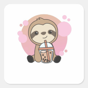Bubble Tea Sloth met chocolade Sweetness Vierkante Sticker