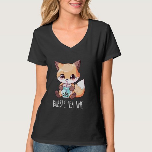 Bubble Tea Time - Schattigee vos Drink Boba Tea T-shirt (Voorkant)