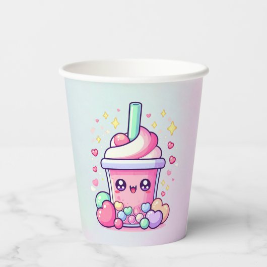 Bubble Tea Verjaardag Papier Party Cup Papieren Bekers (Achterkant)
