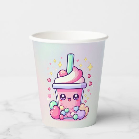 Bubble Tea Verjaardag Papier Party Cup Papieren Bekers (Voorkant)