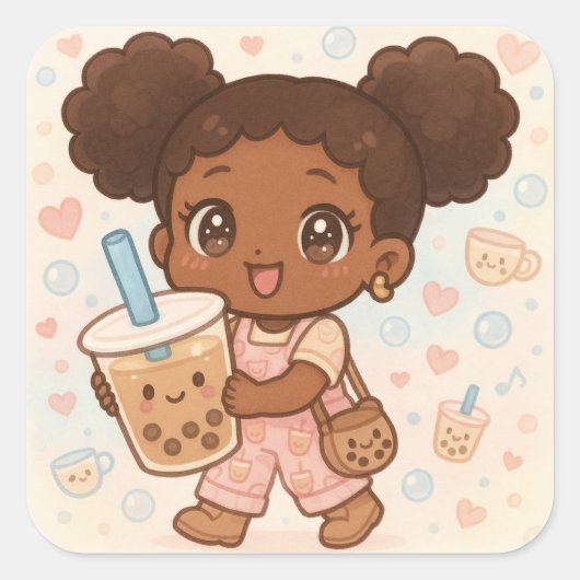 Bubble Tea Vierkante Sticker (Voorkant)