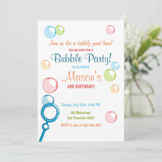Bubble Verjaardagsfeest Uitnodiging POP Verjaardag (Staand voorkant)