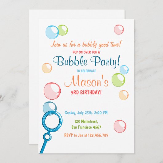 Bubble Verjaardagsfeest Uitnodiging POP Verjaardag (Voorkant / Achterkant)