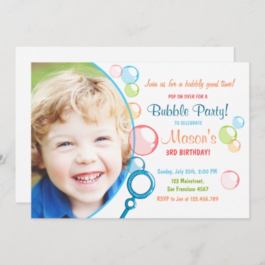 Bubble Verjaardagsfeest Uitnodiging POP Verjaardag (Voorkant / Achterkant)