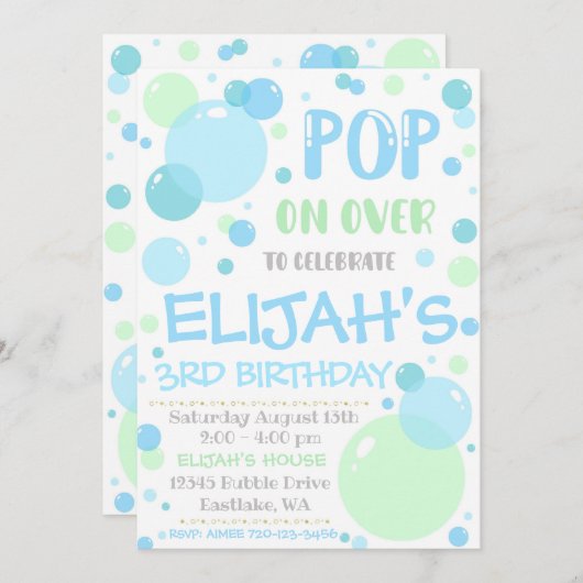 Bubble verjaardagsuitnodiging, Pop op over Kaart (Voorkant / Achterkant)