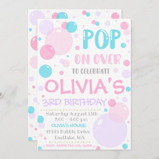 Bubble verjaardagsuitnodiging, Pop op over Kaart (Voorkant / Achterkant)