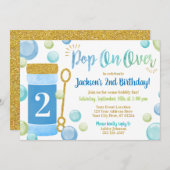 Bubble verjaardagsuitnodiging | Waterverf, blauw,  Kaart (Voorkant / Achterkant)