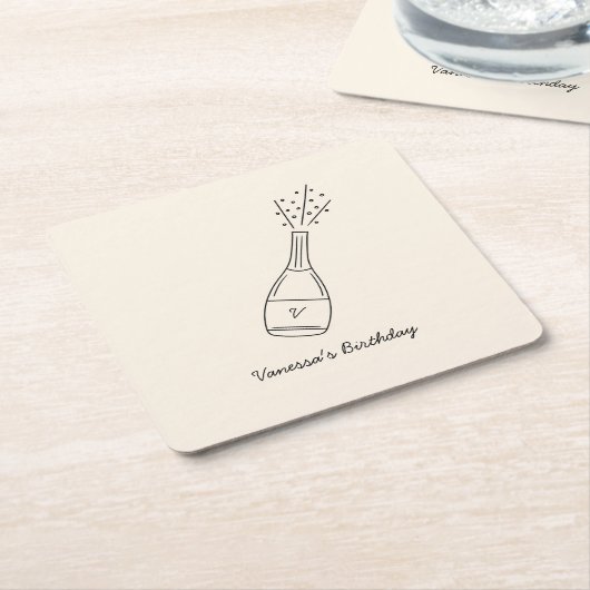 Bubble Verjaardagswensen Popping Champagne Fles Kartonnen Onderzetters (Schuin)