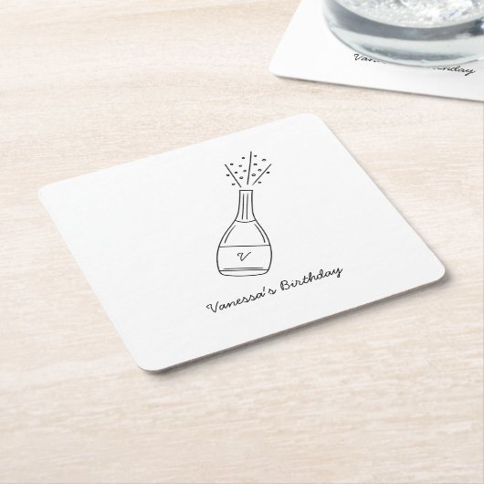 Bubble Verjaardagswensen Popping Champagne Fles Kartonnen Onderzetters (Schuin)