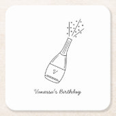 Bubble Verjaardagswensen Popping Champagne Fles Kartonnen Onderzetters (Voorkant)