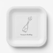Bubble Verjaardagswensen Popping Champagne Fles Papieren Bordje (Voorkant)