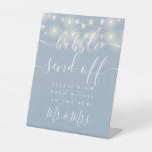 Bubble Verstuur String Lights Dusty Blue Reclamebord Met Voetstuk (Voorkant)