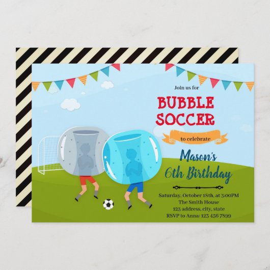 Bubble voetbal-uitnodiging bedankkaart (Voorkant / Achterkant)