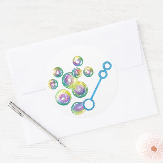 Bubble Wand Blue Ronde Sticker (Envelop)