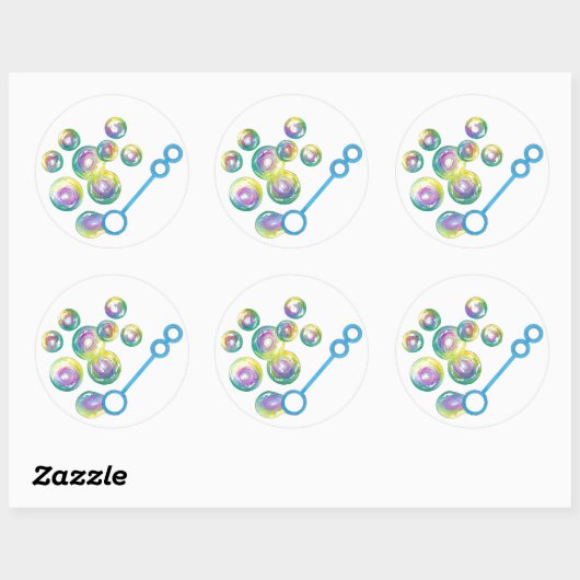 Bubble Wand Blue Ronde Sticker (Vel)