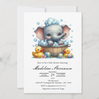 Bubblebad Elefant Thema Babyshower Uitnodiging