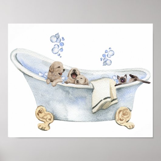 Bubblebad Puppies Kitten Badkuip Badkamer Poster (Voorkant)