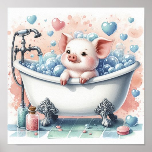 Bubblebad Varken Poster (Voorkant)