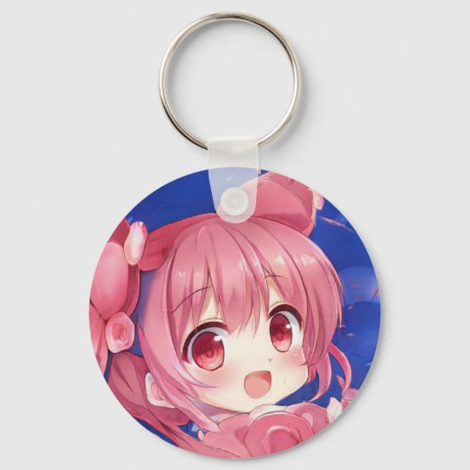 Bubblegum aardbei roos chibi meisje manga sleutelhanger (Voorkant)