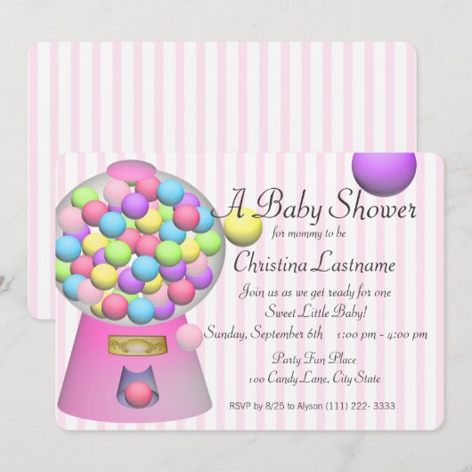 Bubblegum-Baby shower Kaart (Voorkant / Achterkant)