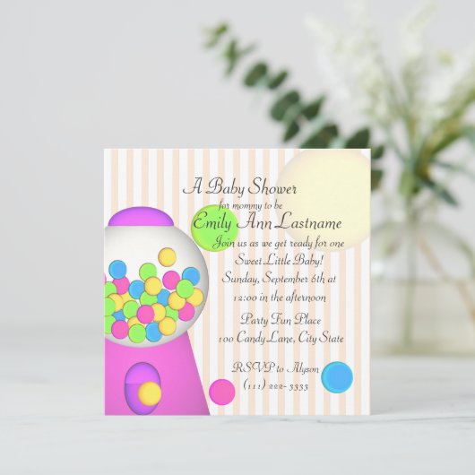 Bubblegum-Baby shower Kaart (Staand voorkant)