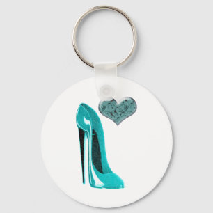 Bubblegum Blue Stiletto Shoe en 3D Heart Art Sleutelhanger
