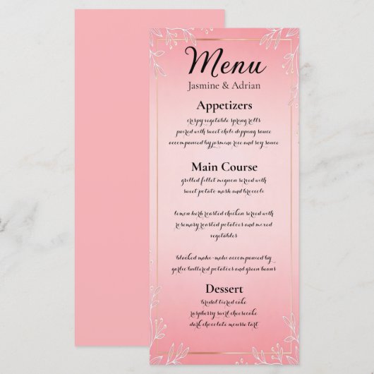 Bubblegum Blush Bruiloft Menu (Voorkant / Achterkant)