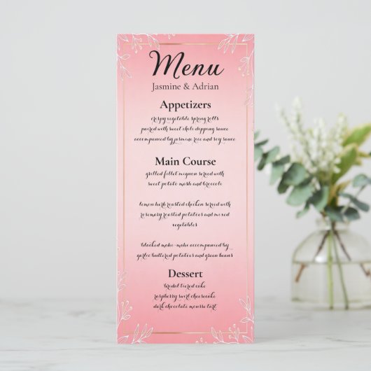 Bubblegum Blush Bruiloft Menu (Staand voorkant)