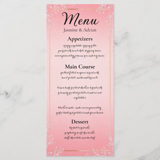 Bubblegum Blush Bruiloft Menu (Voorkant)