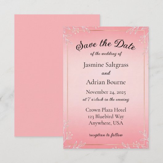 Bubblegum Blush Bruiloft Save The Date (Voorkant / Achterkant)