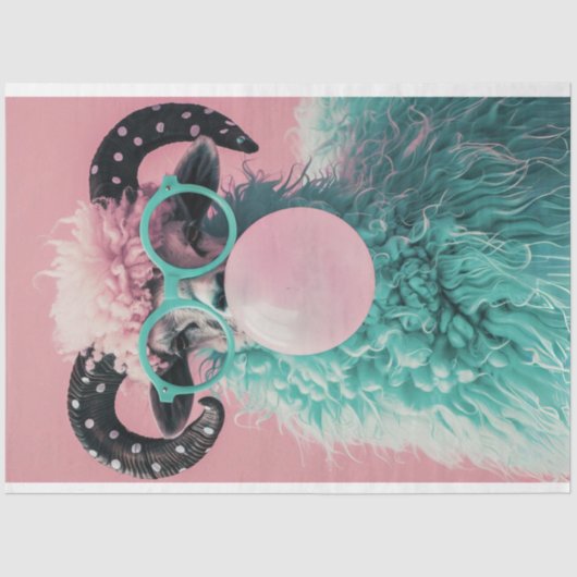 Bubblegum Breeze Blauwgroen Ram Decoupage Tissuepapier (Voorkant)