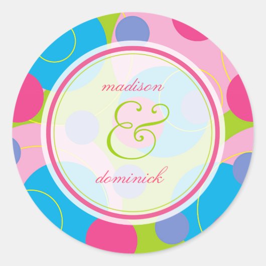 Bubblegum Bubbly Mod Stippen Zomer Bruiloft Sticke Ronde Sticker (Voorkant)