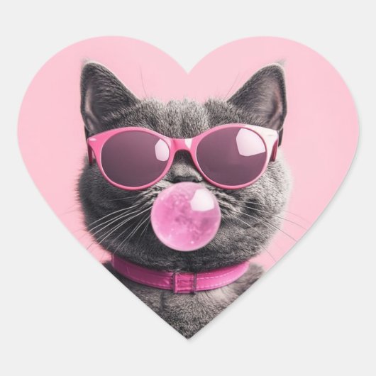 Bubblegum Kat Kopje Hart Sticker (Voorkant)