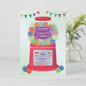 Bubblegum Machine Verjaardag snoepjes Uitnodiging (Staand voorkant)