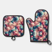 Bubblegum met de smaak van suikerspin ovenwant & pannenlap set (Voorkant)