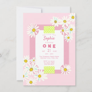 Bubblegum Pink Daisies Lijst Little Miss One Bday Kaart