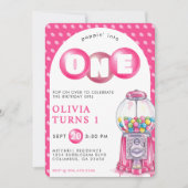 Bubblegum Pink Poppin 'Girl 1st Birthday Party Kaart (Voorkant)