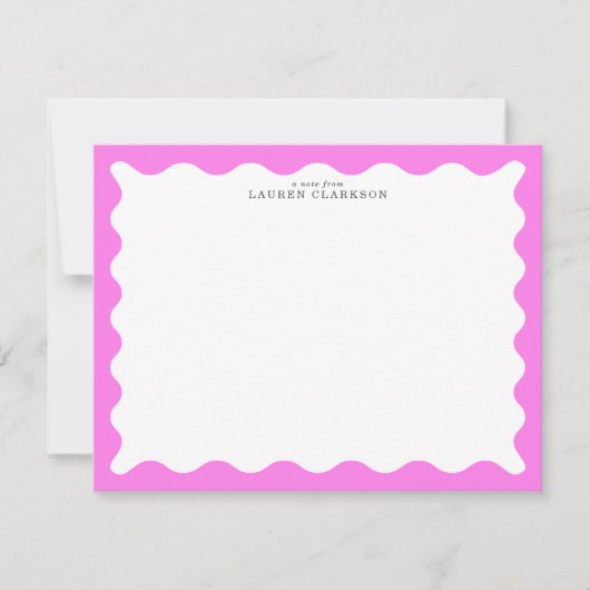 Bubblegum Pink Wavy Frame Note Card Kaart (Voorkant)