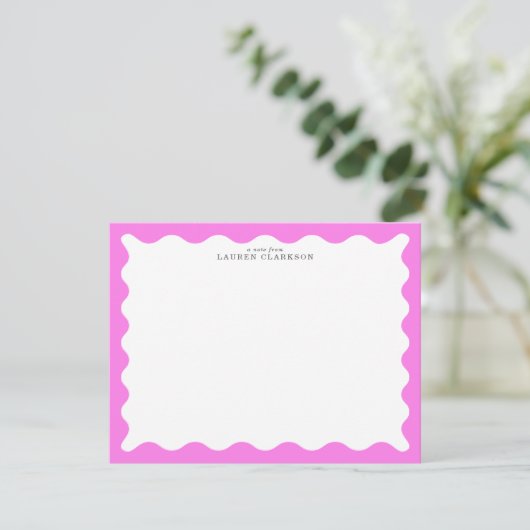Bubblegum Pink Wavy Frame Note Card Kaart (Staand voorkant)