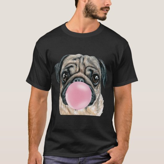 Bubblegum Pug Hond T-shirt (Voorkant)