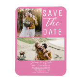 Bubblegum Roze 2 foto's Save the Date Bruiloft Magneet (Verticaal)